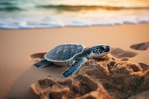 Pequena tartaruga marinha na praia