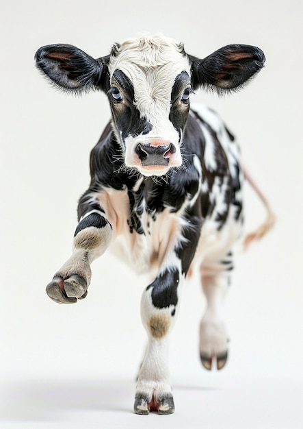 Foto una pequeña vaca feliz aislada sobre un fondo blanco