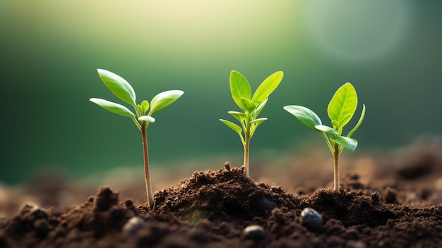 Pequenas árvores com folhas verdes crescem naturalmente o conceito de agricultura e planta sustentável