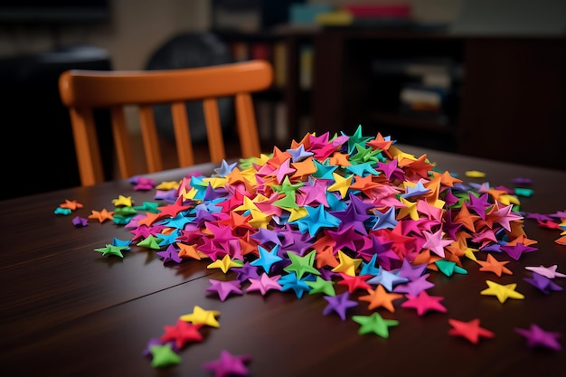 Pequenas estrelas de papel na mesa