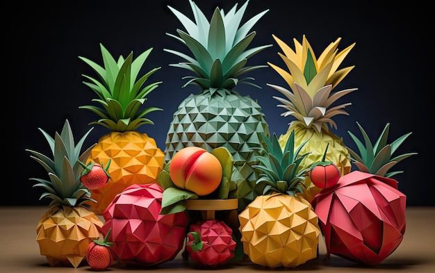 Pequeñas figuras de frutas de origami