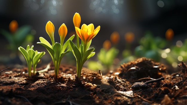 pequeñas flores amarillas que crecen en el suelo