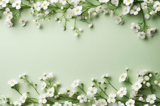 Pequeñas flores blancas en un fondo verde claro Gypsophila Día de la Madre Pascua San Valentín D