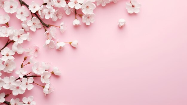 Pequeñas flores blancas sobre un fondo rosa pastel Feliz día de la mujer boda día de la madre Pascua
