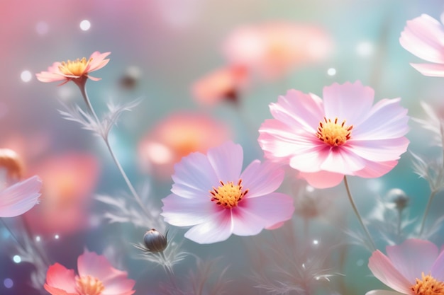 Pequenas flores cor-de-rosa suaves ao ar livre no verão primavera de perto uma suave imagem sonhada da beleza