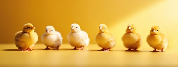 pequenas galinhas bandeira de páscoa amarela fundo pássaros de primavera galinhas fofinhas bonitas aves de capoeira