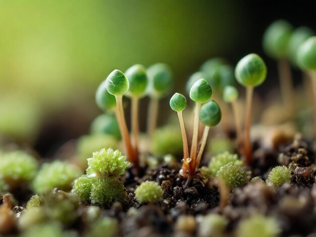 Pequeñas maravillas: una foto macro de pequeñas plantas que brotan