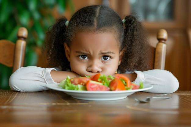 Pequenas meninas afro-americanas mostram aversão à salada