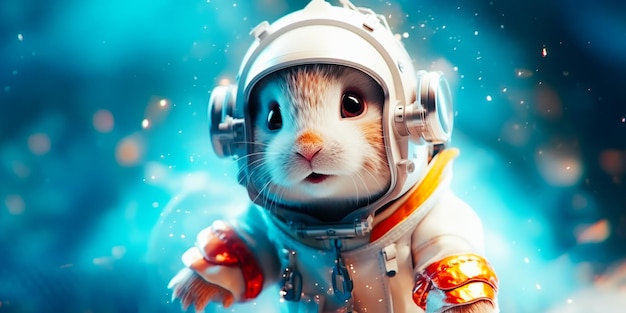 Un pequeño y adorable conejo astronauta vestido con un traje espacial genial