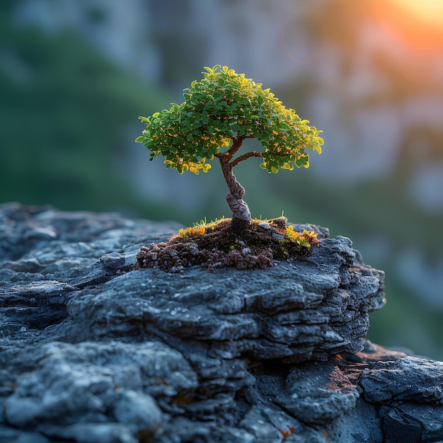 Un pequeño árbol creciendo en una roca