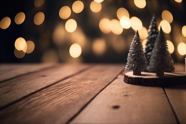 Un pequeño árbol de Navidad sentado encima de una mesa de madera IA generativa