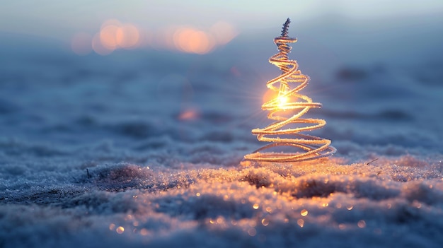 un pequeño árbol de Navidad sentado en el medio de un campo