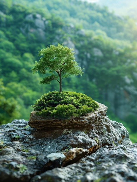 Pequeño árbol que crece en lo alto de una roca