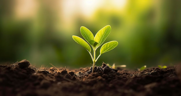 Pequeño árbol que crece con sol en el concepto ecológico del jardín