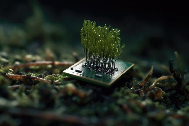 Un pequeño árbol que salió de un chip de computadora.