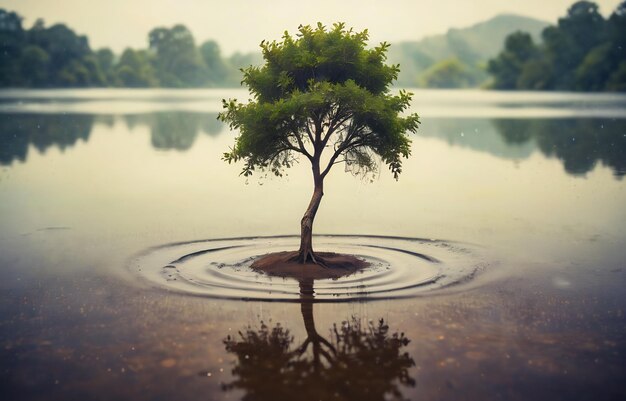 pequeño árbol y tierra en el agua día de la tierra globo reciclar