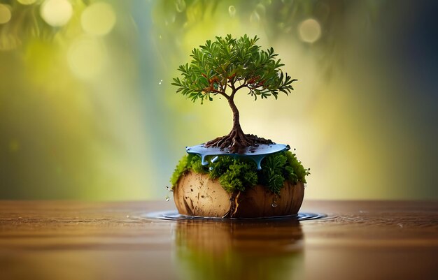 pequeño árbol y tierra en el agua día de la tierra globo reciclar