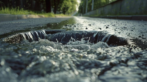 Foto un pequeño arroyo de agua que fluye de un desagüe adecuado para ilustrar los sistemas de drenaje