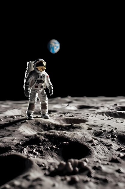 Un pequeño astronauta en la luna con un fondo negro