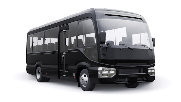 Pequeño autobús negro para viajar. Camión con carrocería vacía para diseño y publicidad. ilustración 3d