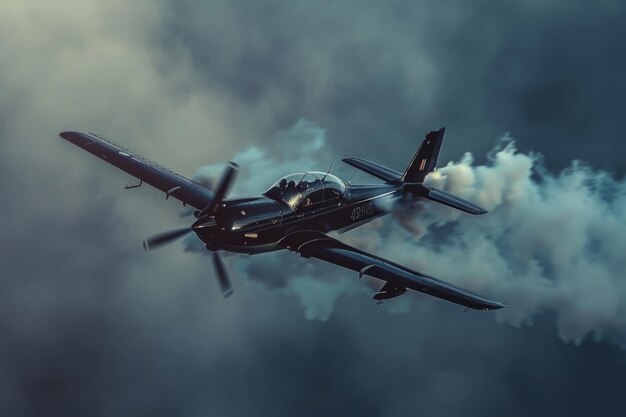 Pequeño avión de hélice volando con humo en una exhibición aérea en los Estados Unidos
