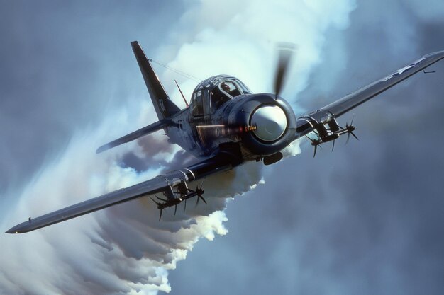 Pequeño avión de hélice volando con humo en una exhibición aérea en los Estados Unidos