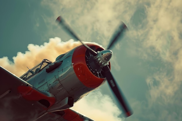 Pequeño avión de hélice volando con humo en una exhibición aérea en los Estados Unidos