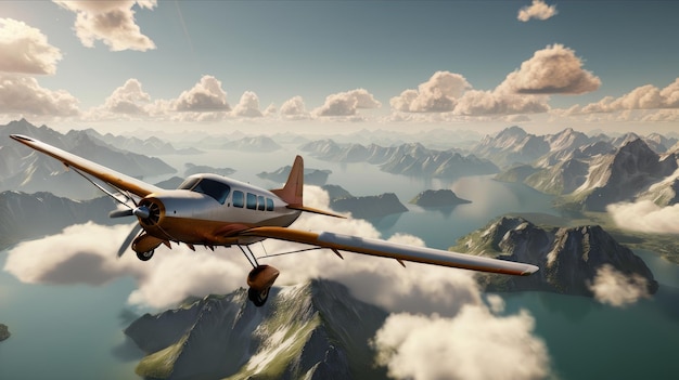 Pequeño avión volando sobre una cordillera