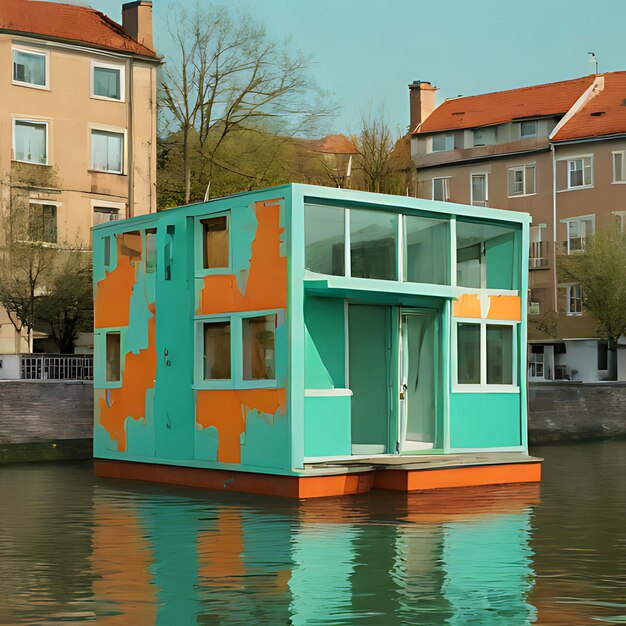 Foto un pequeño barco de casa está flotando en el agua