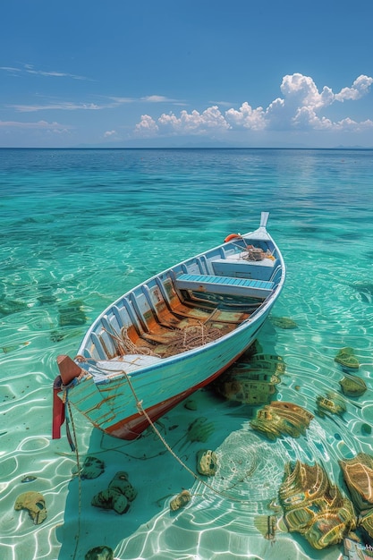 Un pequeño barco flotando en el agua