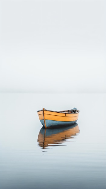 un pequeño barco flotando sobre un lago