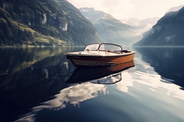 Un pequeño barco en un lago de montaña