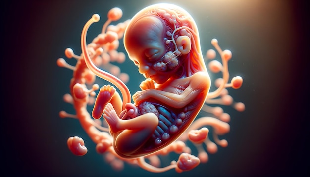 Pequeño bebé humano dentro del útero de la madre Pequeño embrión