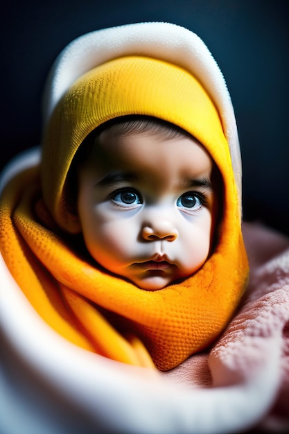 Pequeño bebé lindo debajo de una toalla