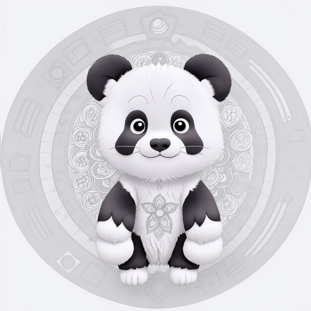 Foto pequeno bebê panda com fundo de mandala