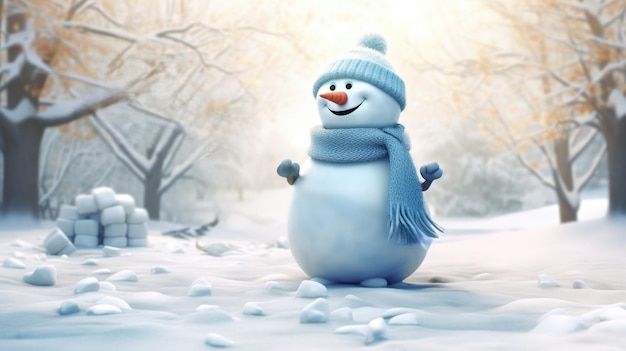 Pequeno boneco de neve na neve