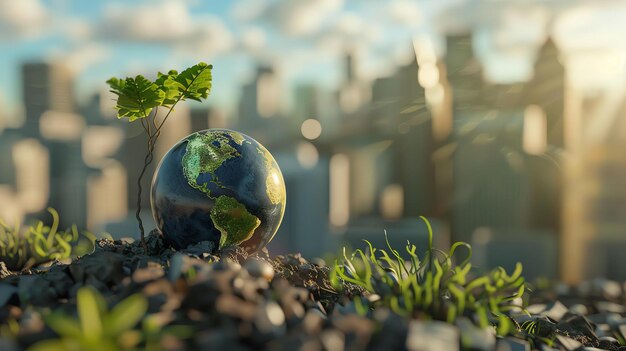 Foto pequeño brote verde que crece de las grietas en el hormigón