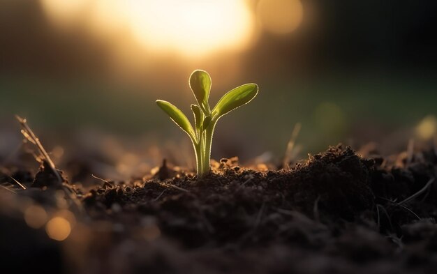 Pequeno broto verde aparecendo do chão AI Generative AI