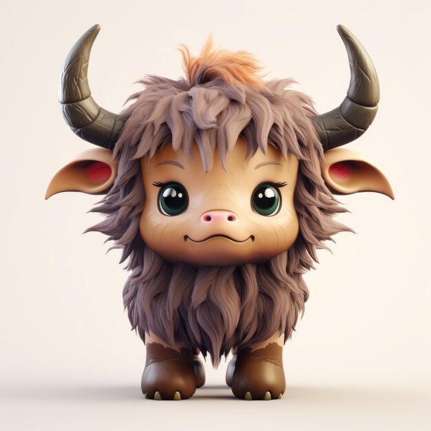 Pequeño búfalo lindo renderizado en 3D de alta calidad en estilo fantasía