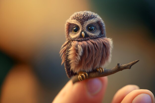 Foto un pequeño búho se sienta en una rama.