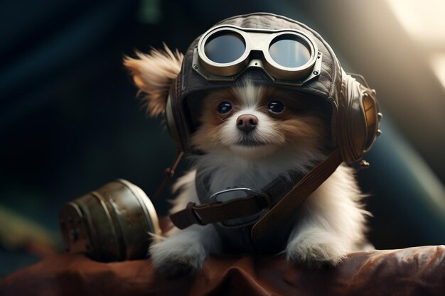 Foto un pequeño cachorro de papillon vestido como piloto con avia 00541 01