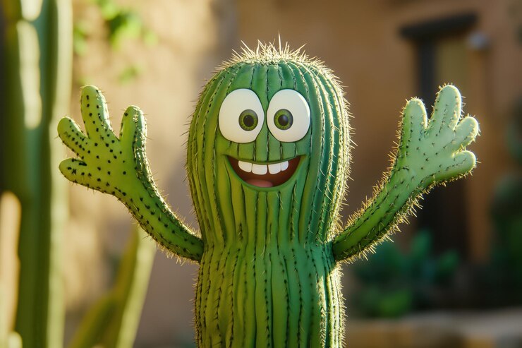 Foto pequeno cacto de desenho animado verde com alças de cacto