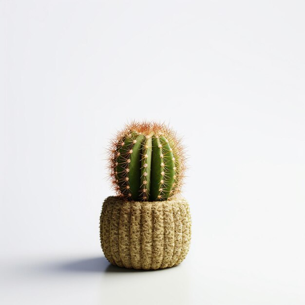 Foto un pequeño cactus en fondo blanco.
