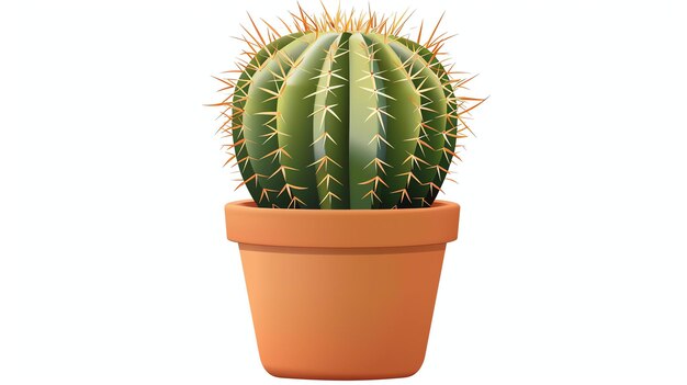 Foto un pequeño cactus en una olla con piel verde y espinas amarillas se sienta sobre un fondo blanco el cactus está en una olla de arcilla marrón y tiene una superficie nervada