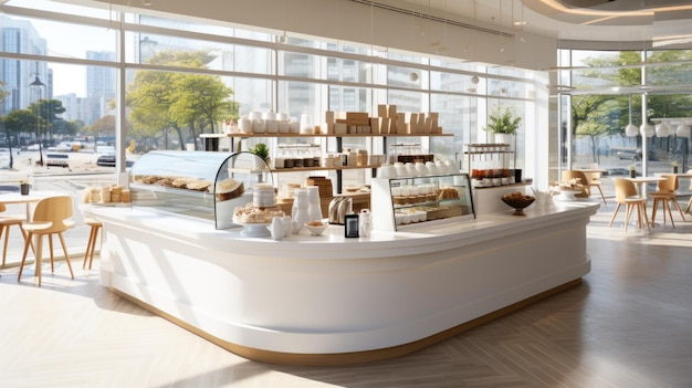 Pequeno café de design moderno de estilo coreano com canto redondo branco de marfim brilhante