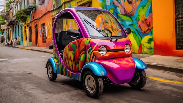 Pequeno carro elétrico para duas pessoas multicolor