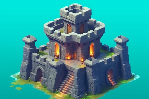 Un pequeño castillo con una escalera que conduce a la parte superior de la misma