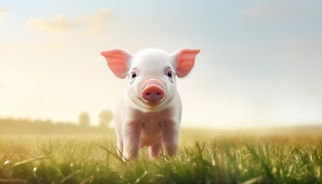 Pequeño cerdito en libertad en una granja ecológica