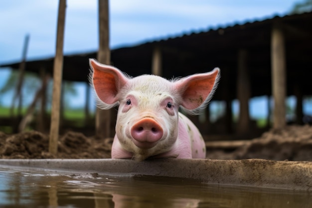 Un pequeño cerdo parado en la granja.