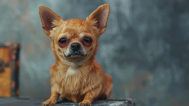 El pequeño Chihuahua sentado en la mesa